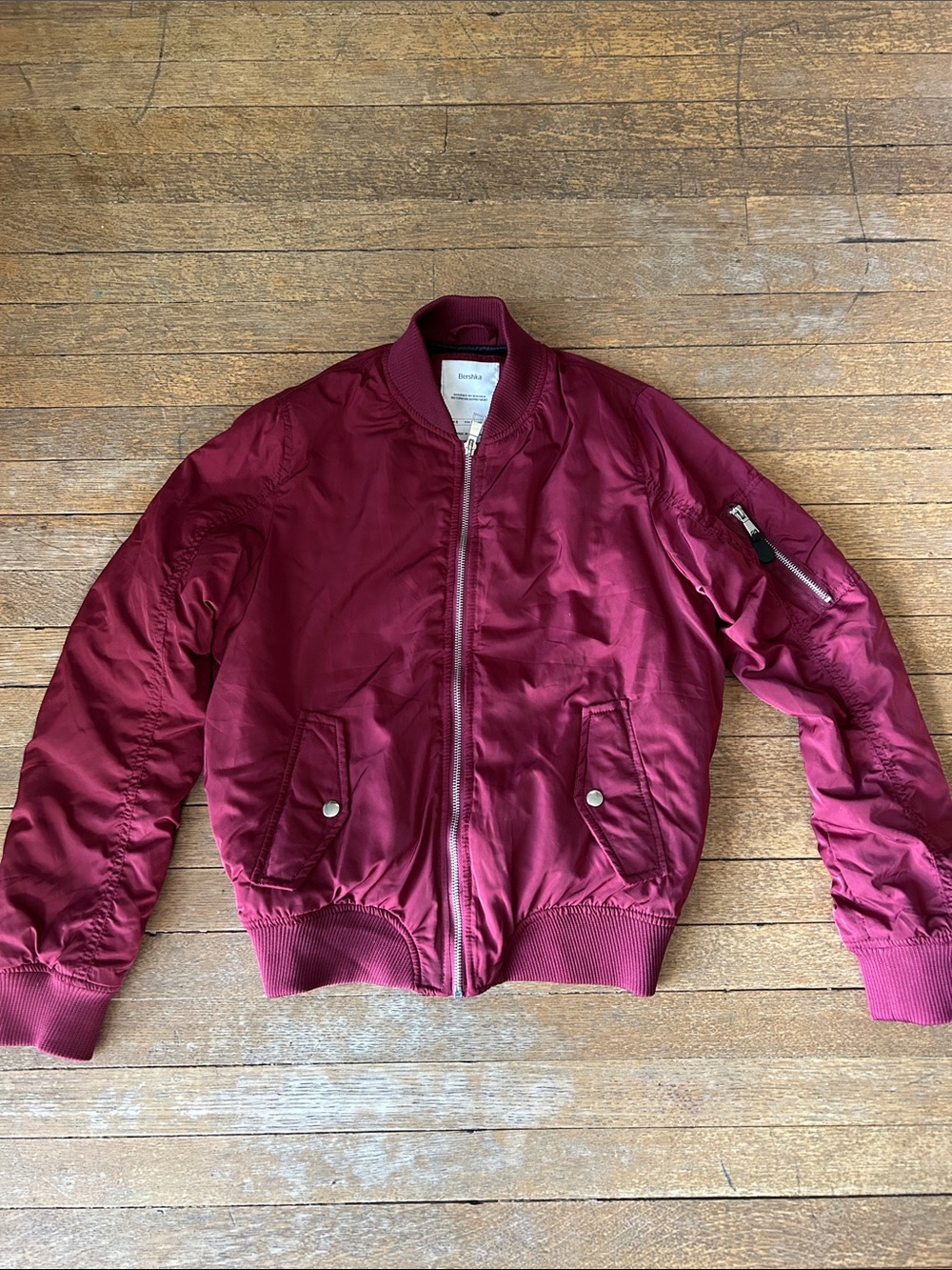 Bershka Burgundy Bomber Jacket